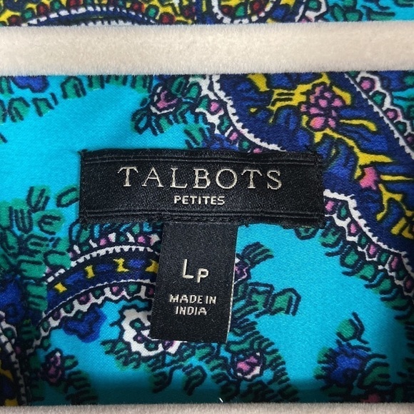 Talbots Petite Teal Multicolor Paisley Print Long Sleeve Button Down Shirt - Picture 4 of 16